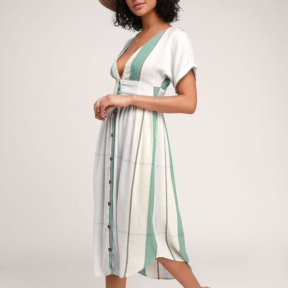 Striped Button-Up Midi Dress - Casual & Chic | Classic Shirt Dress - Picture 3 of 4